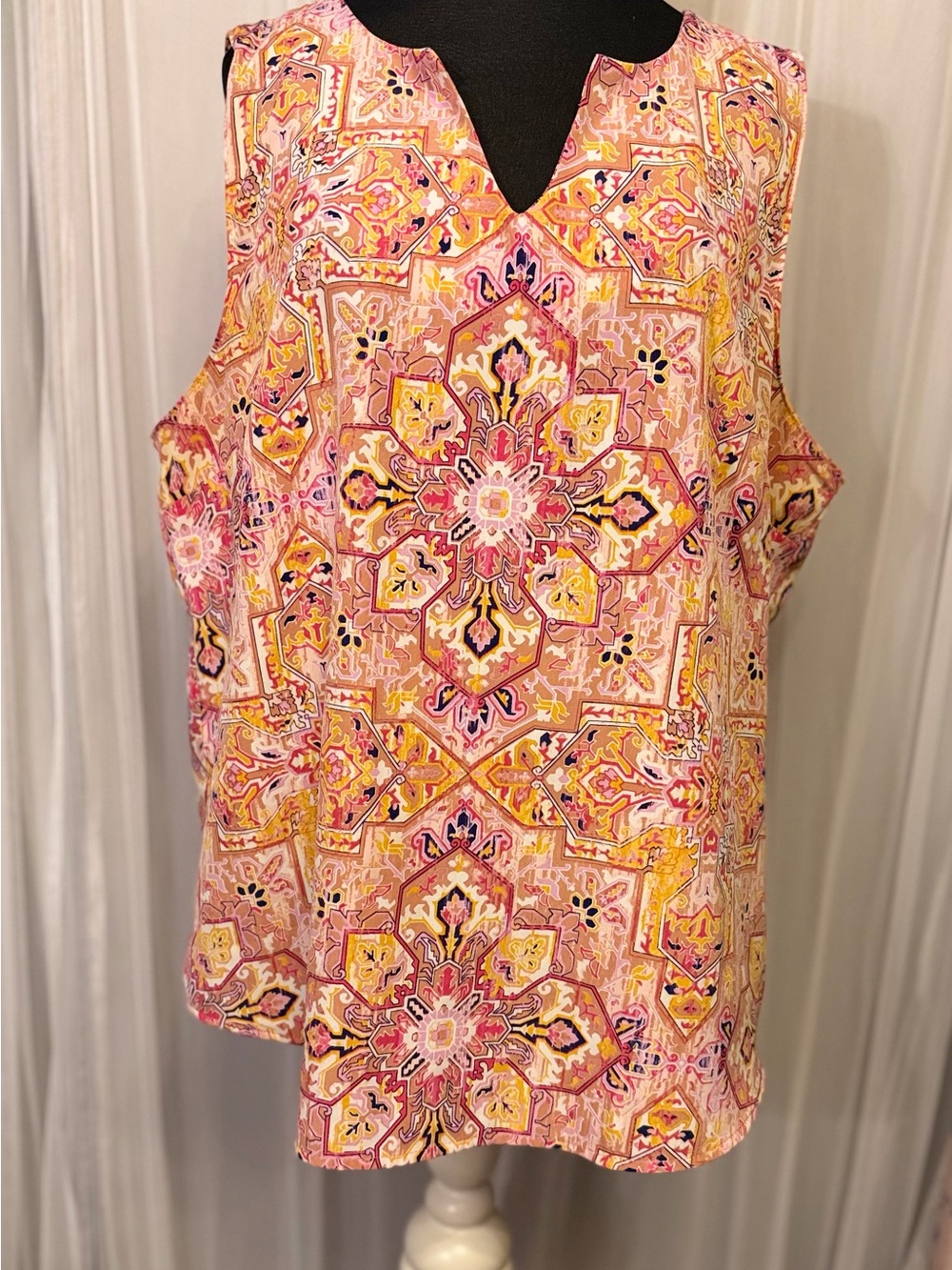 Verse XXL Pink Boho Medallion Sleeveless Tunic Top Made in USA Plus Size